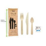 Wooden Cutlery 6/1 kit (Knife + Fork + Tea Spoon + Napkin + Salt & Pepper) L:6.2in - 50 pcs Wooden Cutlery 6/1 kit (Knife + Fork + Tea Spoon + Napkin + Salt & Pepper) L:6.2in - 50 pcs